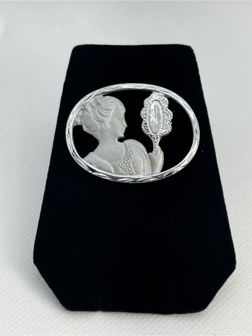 Silver-Tone Woman with Hand Mirror Brooch